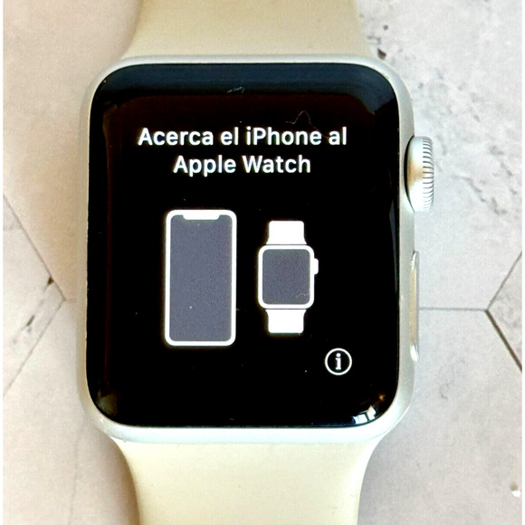 Apple Accessories - Apple Watch Series 2 38mm Beige Silicone Band Holds Charge Small Crack in Screen